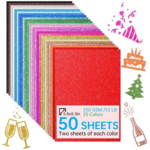 Premium imported glitter cardstock for crafting, featuring 50 sheets in 25 vibrant colors. Ideal for creative projects. Available at Curat Cart.
