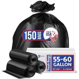 Premium imported heavy duty trash bags, 150 count, designed for tough waste management. Available at Curat Cart.