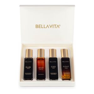 Buy now Bella Vita Luxury Long Lasting Perfume Gift Set for Man | 4x20ml | Gifts for Men | Woody, Citrusy, Oud, Premium Fragrance Scent | KLUB, OUD, CEO, G.O.A.T | Best gift for Valentine's Day at indiglob india