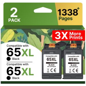 Premium imported HP 65 Black Ink Cartridge, 2-pack with 1338+ pages yield, available at Curat Cart for superior printing quality.