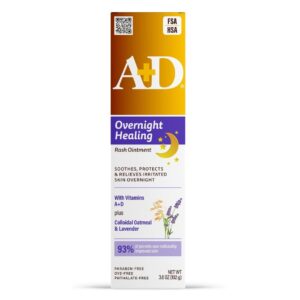 A+D Overnight Healing Ointment, a premium import, soothes irritated skin with vitamins A and D. Available at Curat Cart.