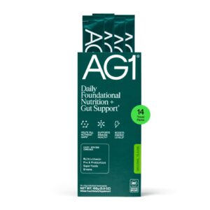 AG1 Athletic Greens Superfood Probiotic offers daily foundational nutrition and gut support in convenient travel packs.