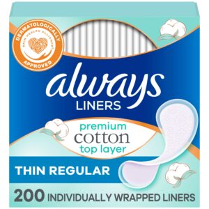 Always Panty Liners with premium cotton top layer, 200 individually wrapped liners. A favorite imported choice at Curat Cart.