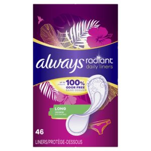 Always Radiant Daily Liners, premium imported choice, offer 100% odor-free protection. Available at Curat Cart.