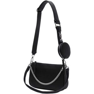100% Genuine AMHDV women's black crossbody bag featuring a sleek design and stylish chain detail for everyday use.