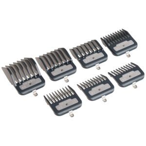 Authentic Andis Master Series clipper attachments, featuring seven precision combs for versatile hair cutting styles.