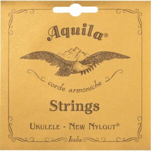 Discover authentic Aquila New Nylgut Soprano Ukulele Strings in genuine gold packaging, designed for superior sound quality.