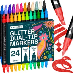 ARTISTRO Glitter Dual-Tip Paint Pens, premium imported markers with 24 vibrant colors, available at Curat Cart for creative enthusiasts.