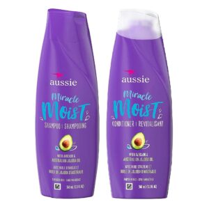 Discover Aussie Miracle Moist Shampoo and Conditioner, a premium import enriched with avocado and jojoba oil, available at Curat Cart.