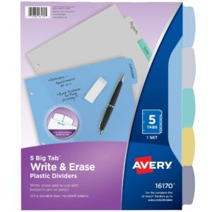 Premium imported Avery Big Tab Plastic Dividers offer write, erase, and reuse convenience. Available at Curat Cart.