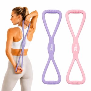 Premium imported Azalea Figure 8 Resistance Bands in pink and purple, perfect for strength training. Available at Curat Cart.