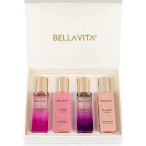 Indulge in the Bellavita Luxury Women's Perfume Gift Set, a premium import featuring four exquisite fragrances, available at Curat Cart.