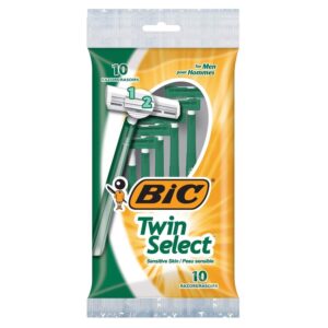 Discover the authenticity of Bic Men's Twin Select Shaver pack, featuring 10 razors designed for sensitive skin. Perfect for a smooth shave.