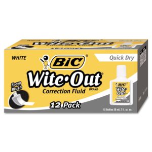 BIC Wite-Out Quick Dry Correction Fluid, premium imported 12-pack, ideal for precise corrections. Available at Curat Cart.