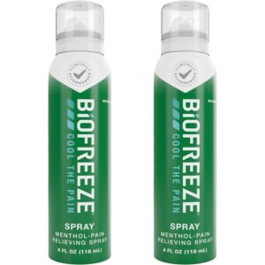 Authentic Biofreeze Pain Relief Spray, clinically proven menthol formula, delivers effective pain relief in easy-to-use aerosol cans.
