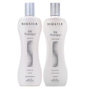 100% Genuine BioSilk Silk Therapy Duo Set, featuring shampoo and conditioner for healthy, silky hair.