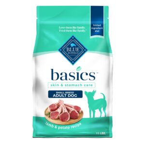 Discover Blue Buffalo Basics Dog Food, a premium imported lamb and potato recipe for small breed dogs, available at Curat Cart.