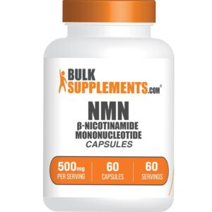 Premium imported BulkSupplements NMN Capsules, 500mg per serving, 60 capsules for enhanced vitality. Available at Curat Cart.