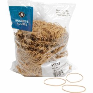 Premium imported Business Source rubber bands in a clear package, ideal for office and home use, available at Curat Cart.