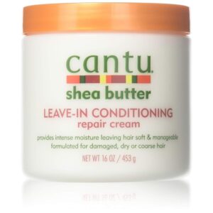 Authentic Cantu Shea Butter Leave-In Conditioner in a 16 oz jar, perfect for softening and managing dry hair.