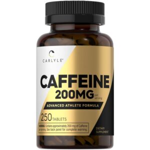 Carlyle Caffeine Pills, premium imported dietary supplement with 200mg caffeine per serving, available at Curat Cart.