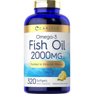 Carlyle Fish Oil Omega 3 supplements offer 2000MG of premium imported health benefits in lemon flavor, available at Curat Cart.