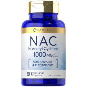 Carlyle NAC Supplement N-Acetyl Cysteine, a premium imported dietary supplement with Selenium and Molybdenum, available at Curat Cart.