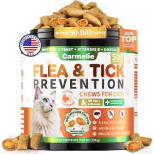Carmelie Flea and Tick Prevention chews for cats, premium import from Curat Cart, ensuring effective pest control and health support.