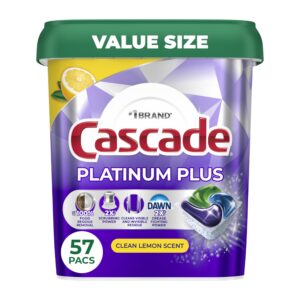 Cascade Platinum Plus Dishwasher Detergent offers premium imported cleaning power with a fresh lemon scent. Available at Curat Cart.