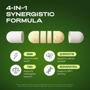 Cata-Kor NMN Supplement features a 4-in-1 synergistic formula, supporting cellular health and vitality.