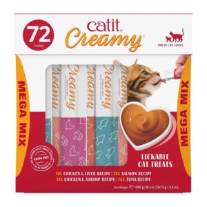 Indulge your cat with Catit Creamy Lickable Cat Treats, premium imported flavors in a convenient pack from Curat Cart.