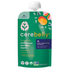 Cerebelly Organic Baby Food Pouches feature white bean, pumpkin, and apple. Premium imported choice for nutritious baby meals at Curat Cart.