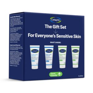 Authentic CETAPHIL Skincare Gift Set for sensitive skin, includes four travel-friendly essential products.