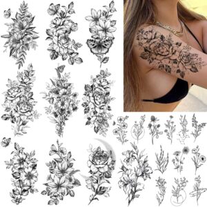 CHARLENT Flower Temporary Tattoos showcase intricate designs. Premium imported quality for stylish body art at Curat Cart.