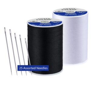 Premium imported Coats & Clark Dual Duty Thread in black and white with 25 assorted needles. Available at Curat Cart.