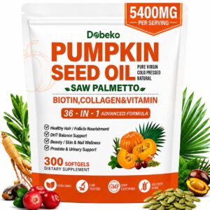 Pumpkin Seed Oil Capsules for Hair, premium imported supplement by Curat Cart, supports hair health and nourishment. 300 softgels.