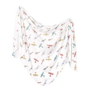 100% Genuine Copper Pearl Premium Knit Baby Swaddle featuring charming airplane designs for ultimate comfort.
