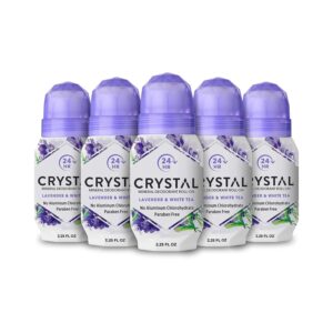 Authentic Crystal Mineral Deodorant Roll-On Lavender offers 24-hour freshness without aluminum or parabens.