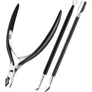 100% Genuine XUNXMAS cuticle trimmer and remover pusher set, featuring sleek black handles and stainless steel tools.