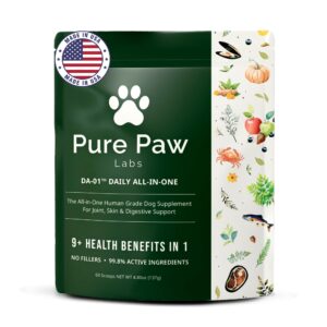 DA-1 Daily Dog Supplement Powder offers 9+ health benefits in 1. Premium import for your dog's well-being, available at Curat Cart.