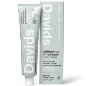Authentic Davids fluoride-free toothpaste for fresh breath and healthy teeth, featuring a natural peppermint blend.