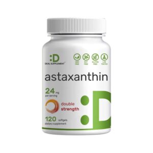 Premium imported Deal Supplement Astaxanthin 24mg, double strength, 120 softgels, available at Curat Cart.
