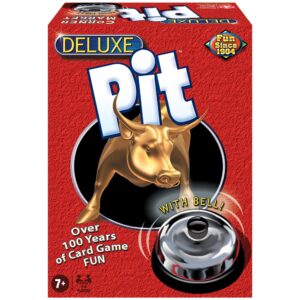 Discover the authentic Winning Moves Deluxe Pit Game, featuring a vibrant box and bell for endless fun since 1904.