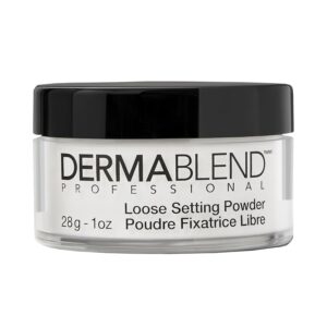 100% genuine Dermablend Loose Setting Powder in a sleek jar, perfect for flawless makeup application and long-lasting wear.