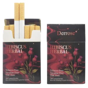 Discover Derrose Hibiscus Herbal Cigarettes, a premium import offering tobacco-free enjoyment. Available at Curat Cart.