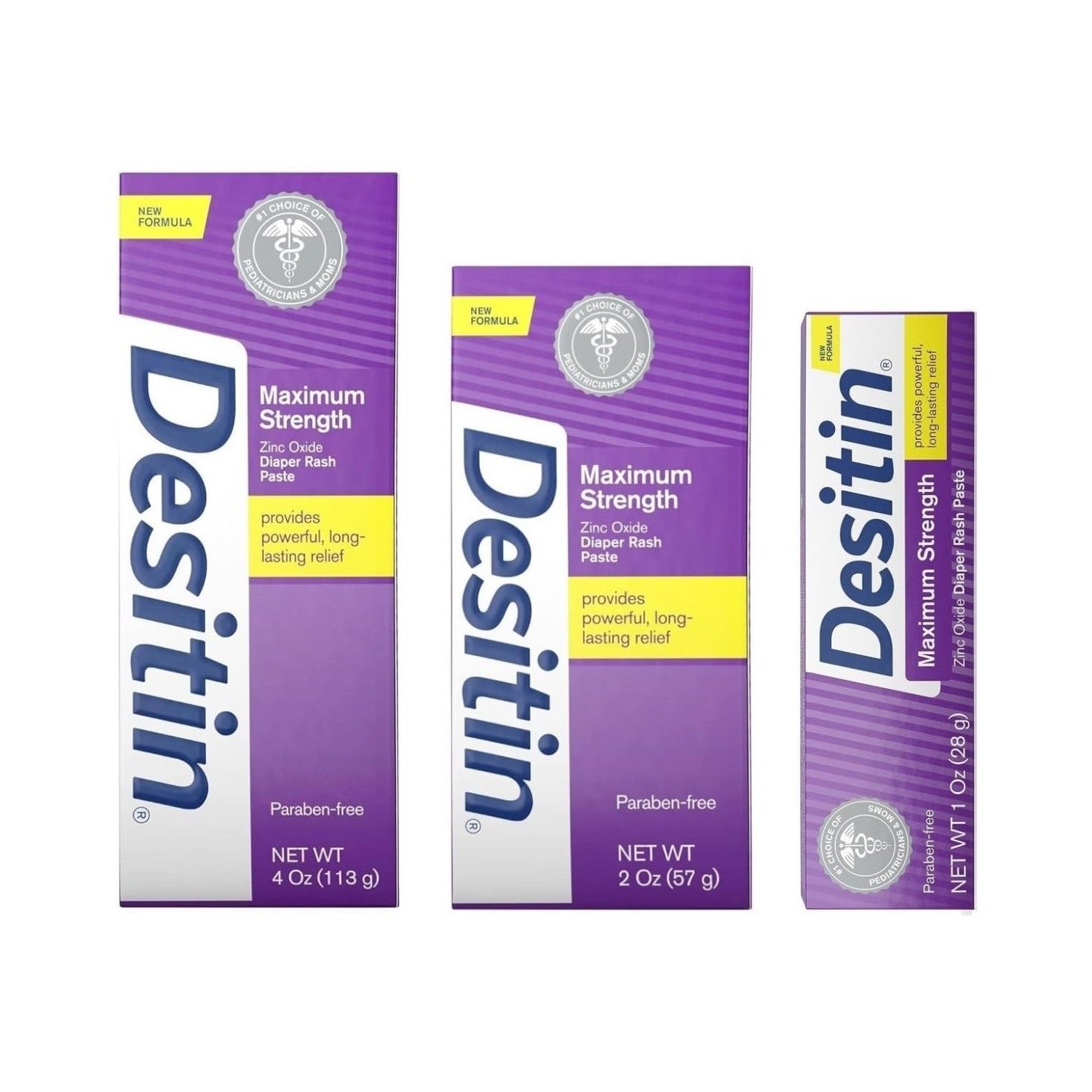 DESITIN Maximum Strength Original Diaper Rash Paste 3-Piece Variety Sizes 4 oz, 2 oz, 1 oz Bundle Pack
