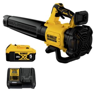 Authentic DEWALT XR Leaf Blower with 20V battery and charger, designed for efficient outdoor cleaning tasks.