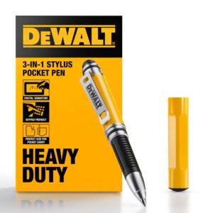 100% Genuine DEWALT 3-in-1 Mini Stylus Pocket Pen, ideal for digital signatures and easy pocket carry.