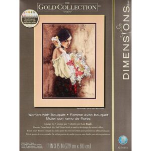 Dimensions Advanced Counted Cross Stitch Kit, Woman with Bouquet, 18 Count Beige Aida, 11'' x 15''