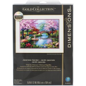 Dimensions Gold Collection Counted Cross Stitch Kit, Japanese Flower Garden, 16 Count Light Blue Aida, 12'' x 16''